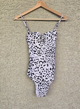 Bebe Reversible Black & White Leopard Print One-Piece Swimsuit